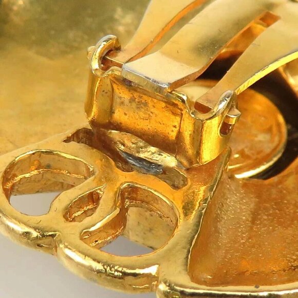 CHANEL CC Logo Clip on Earrings Gold/Brown Metal/Stone - - Picture 13 of 14